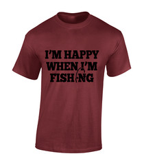 I’M HAPPY WHEN I’M FISHING MENS T SHIRT CARP FISHERMAN ANGLER GIFT IDEA PRESENT