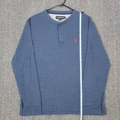 US Polo Assn Shirt Mens XL Blue Long Sleeve Henley Waffle Weave USPA Casual