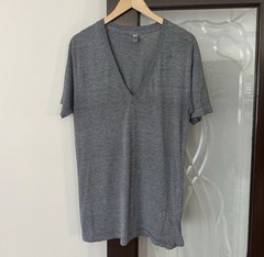 Vintage American Apparel Deep V Neck T Shirt Y2K Large Gray Tri Blend Track Tee