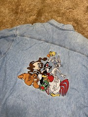 VTG 90s WB Store Looney Tunes Blue Jean Embroidered Shirt Bugs Bunny Sz XL