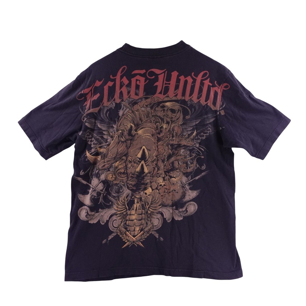 Ecko Unltd Mens Havoc and Mayhem Graphic T-Shirt Navy Blue Rhino Large