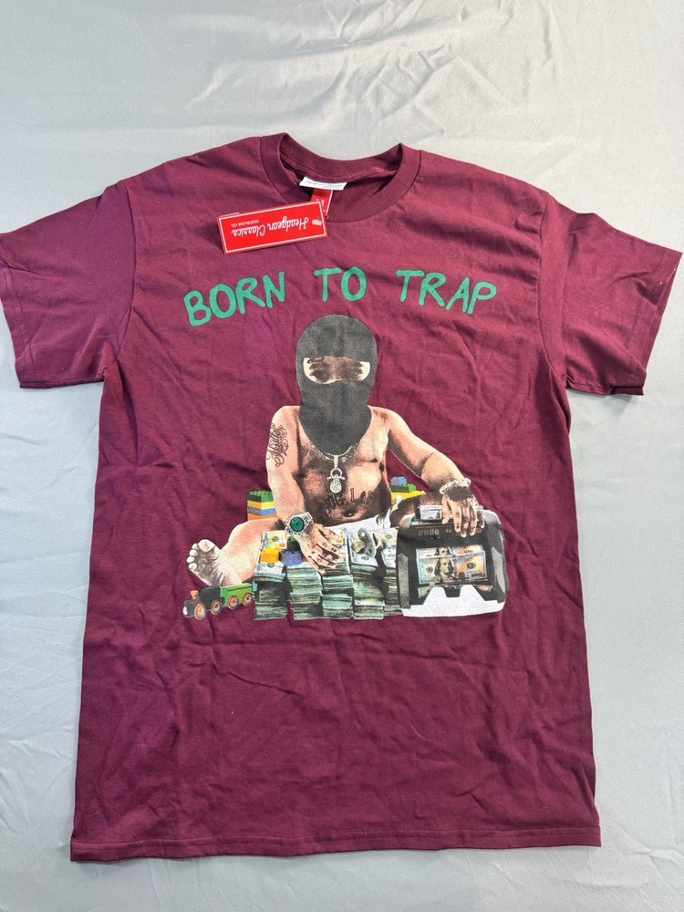 Headgear Classics Men’s T-Shirt Born To Trap Maroon Money Size Medium Tee NEW