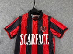Scarface Reason Soccer Jersey Shirt Mens M Red Black Striped Slim Fit Collared
