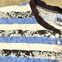 VTG Wilson Henley Shirt High Waisted Distressed Made In Lesotho Sz L Striped AOP