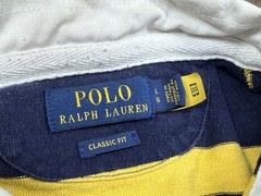 Polo Ralph Lauren Rugby Shirt Mens Large Navy Yellow Striped Pony Classic Fit