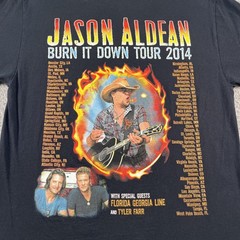Jason Aldean Burn It Down Tour Shirt Mens Medium Black 2014 Country Music Fire