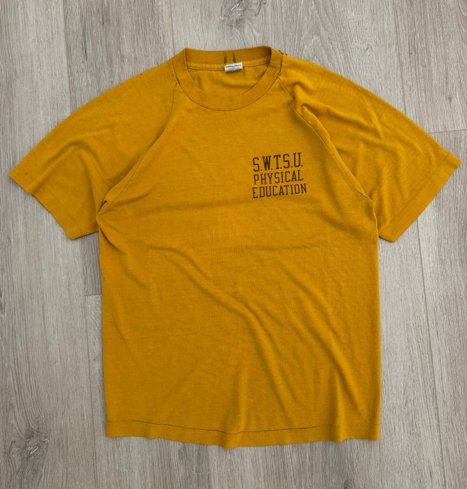 vintage 70s Champion Physical Education Tee M USA Single Stitch SWTSU Texas Uni