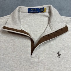 Polo Ralph Lauren 1/4 Zip Sweater LSHZM16 Mens M Beige Brown Zipper Preppy Pony