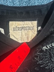 Aeropostale Thermal Waffle Knit Graphic Black Crest LS Shirt Large Y2K Grunge