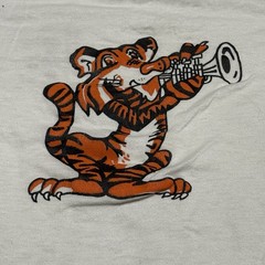 Vintage 80s Made In USA CF Band Ringer T Shirt Size L White Single Stitch Tiger