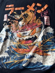 Tiny Spark Black Ramen Bowl Japanese Text Graphic Crew Neck T-Shirt Size XL