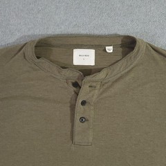 Billy Reid Henley Shirt Mens Large Green Long Sleeve T-Shirt Cotton Blend