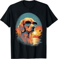 Vintage Beach Tropical Summer Holiday Golden Retriever Dog T-Shirt