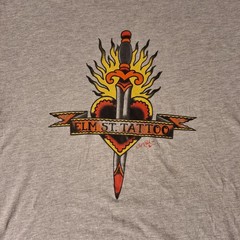 Elm St. Tattoo Dallas Texas T-Shirt Traditional Dagger Heart Logo Grey Tee 2XL