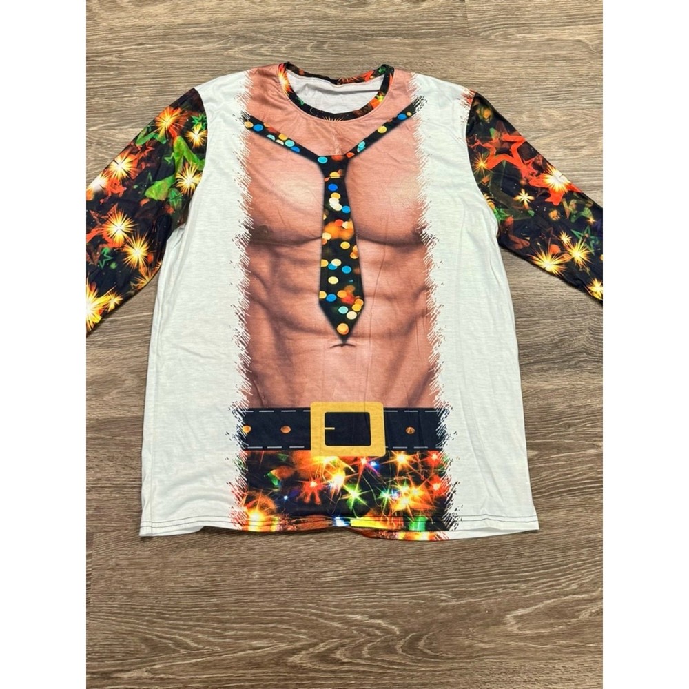 Funny Muscle Santa Christmas Long Sleeve Shirt 2XL 3D Print Ugly Xmas Tee