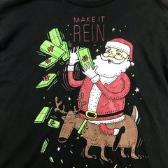 Santa Claus Shirt Adult Large (42-44) Black Christmas Make It Rein Funny Tee