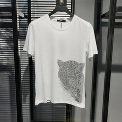 New Fashion Trend Leopard Hot Drilling Rhinestones Summer Luxury Men T-Shirt