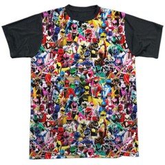 Power Rangers Crowd Of Rangers Adult Costume T Shirt (Black Back), S-3XL