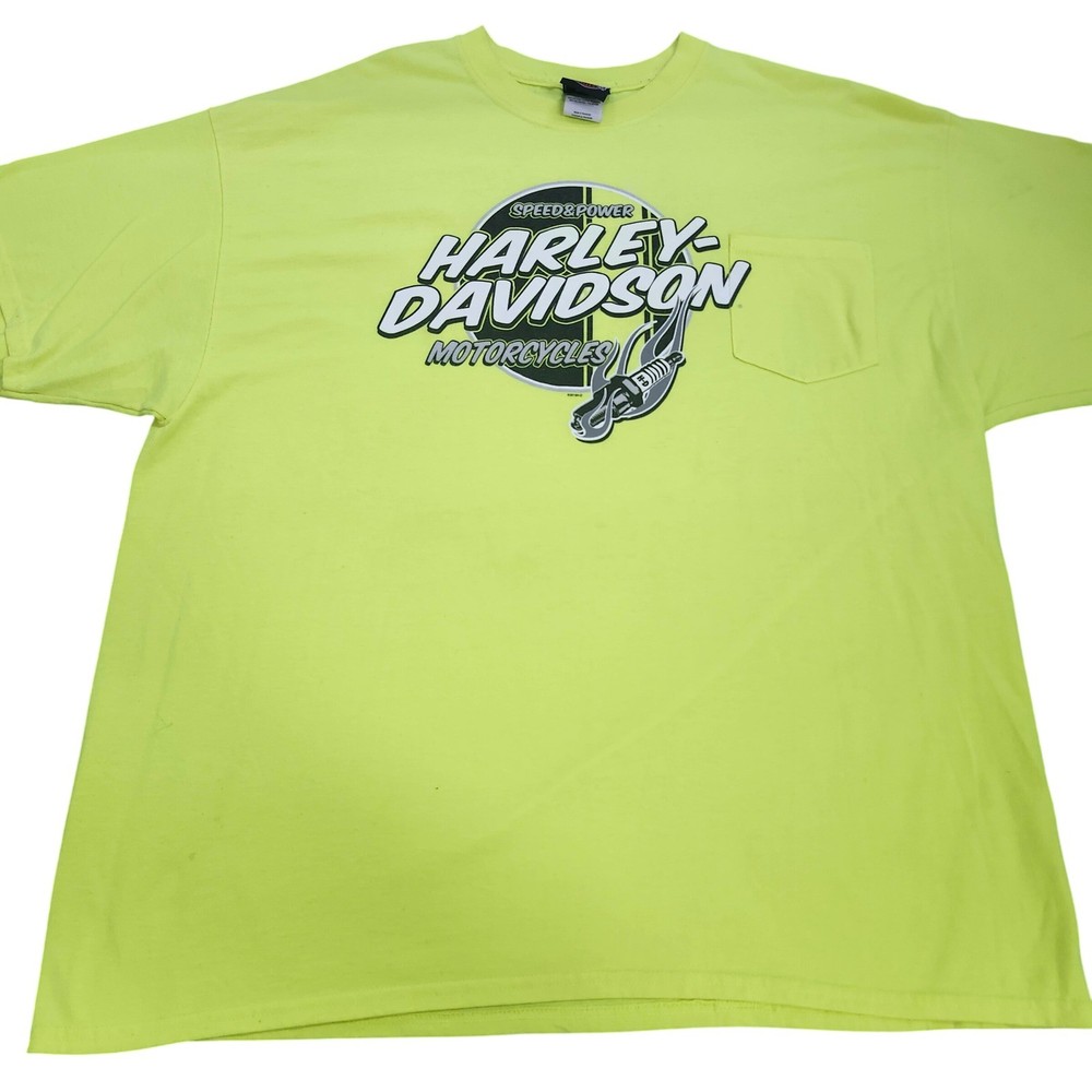 Harley Davidson Mens 2XL Neon Yellow Voodoo New Orleans Graphic Pocket T-Shirt