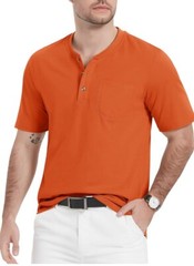 MAGCOMSEN Men’s Henley Shirts Short Sleeve Pocket Tee Shirts Dark Orange Size S