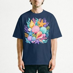 Colorful Seashells Coral Starfish T-Shirt Ocean Beach Summer Tee
