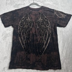 Vintage Affliction T-Shirt Mens XL Brown Felt Wings Cross Los Angeles Grunge Y2K