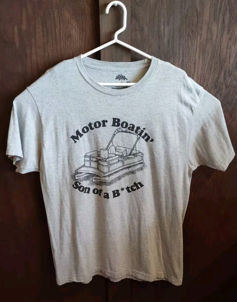 Motor Boatin Father’s Day Fishing T-Shirt Mens XL Gray Boat Lake Nautical USA