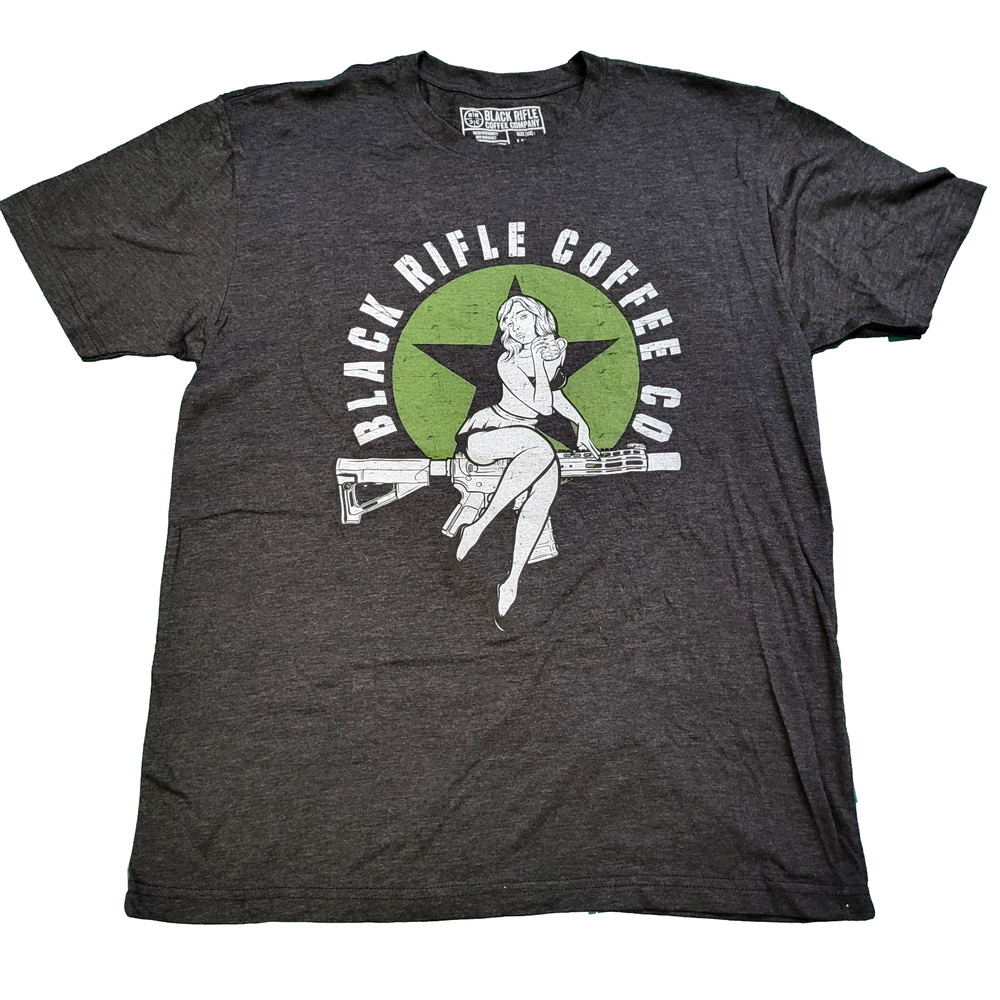 Men’s Graphic T-Shirt – Black Rifle Coffee Company Bomber Pin-Up Shirt Large