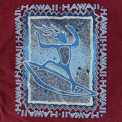 DELTA SOFT Mens Large Burgundy Red Graphic Print T-Shirt HAWAII SURFER Tee EUC