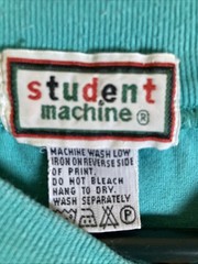 Vtg 90s Student Machine Graphic Tee Art Deco Lady Floral Hat Teal 100% cotton