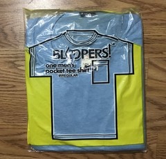 Vintage Bloopers Mens M Irregular Pocket T-shirt Light Blue Made in USA
