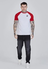 SikSilk Mens White, Red Raglan T-Shirt Small