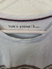 Sun And Stone Mens Rugged Stripe T Shirt Sz XL Gray Brown Surfercore Casual