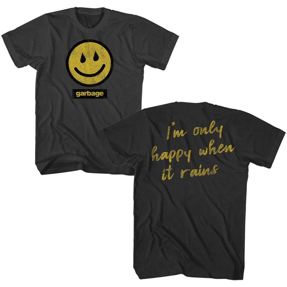 Garbage Smiley I’m Only Happy When It Rains Men’s T Shirt 90’s Band Music Merch
