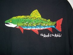 GOT FISH Speckled Trout the Rock n the Rabbi black T SHIRT Jersey SZ. L