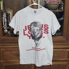 Jesus Loves You Graphic Tee Lion Christ Yahweh Sz M Gospel Christian T-Shirt