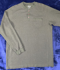 Duluth Shirt Mens XLT Green Thermal Henley Long Sleeves Heavyweight Pullover