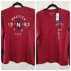 *NEW* Nautica Red Graphic Long-Sleeve Shirt Nautical Beach Travel, size Medium
