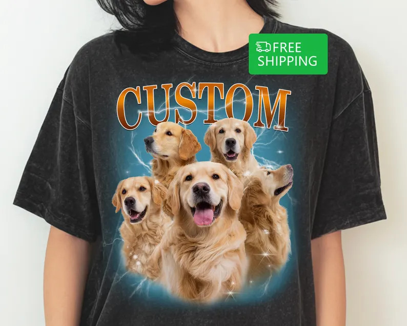 Custom Pet Portrait Personalized Comfort Tee Dog Cat Memorial Gift Shirt