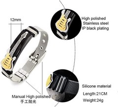 Guitar Bracelet Mesh Band Strap,Stainless Steel Bangle Punk Jewelry for Men