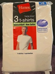 Hanes Crew Neck T-Shirts 3 PK Lay Flat Collar Tagless ComfortSoft NOS 2010 sz L