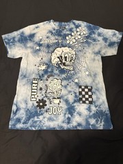 A-Lab Tie Dye Graphic T-Shirt Size L Blue White Skull Flowers Pure Joy NWOT