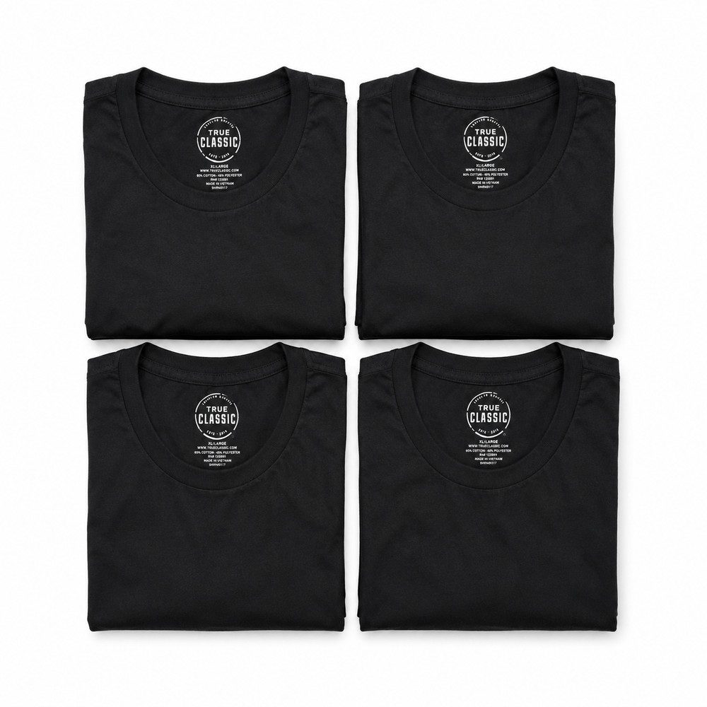 True Classic – Crew Neck – Short Sleeve T-Shirt – Black – Small – 4 Pack
