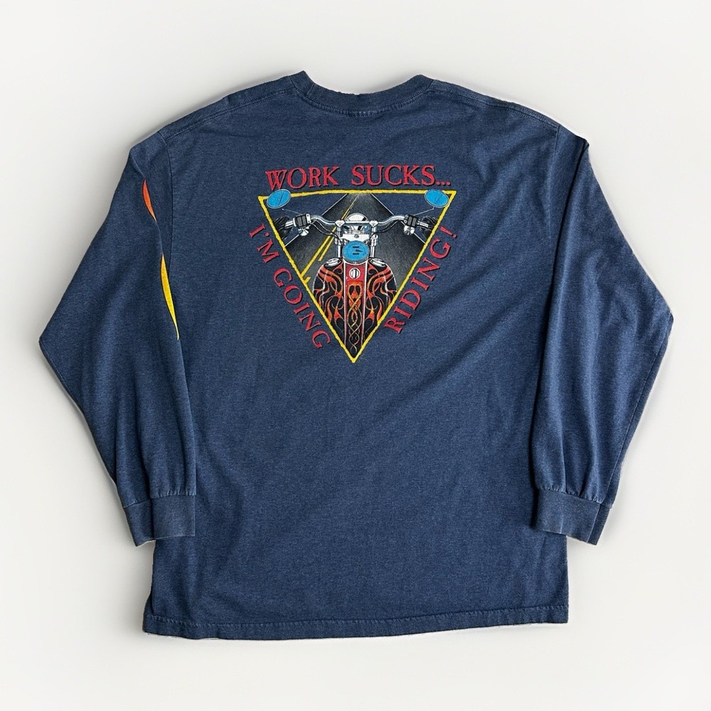 90s Work Sucks I’m Going Riding vintage Long Sleeve T-shirt motorcycle L