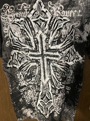 Raw State Premium Redemption Flocked Cross T Shirt Mens M Acid Wash Gothic Y2K