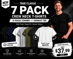 🔥 True Classic 7-Pack Crew Neck T-Shirts | Size M | + Bonus White Tee