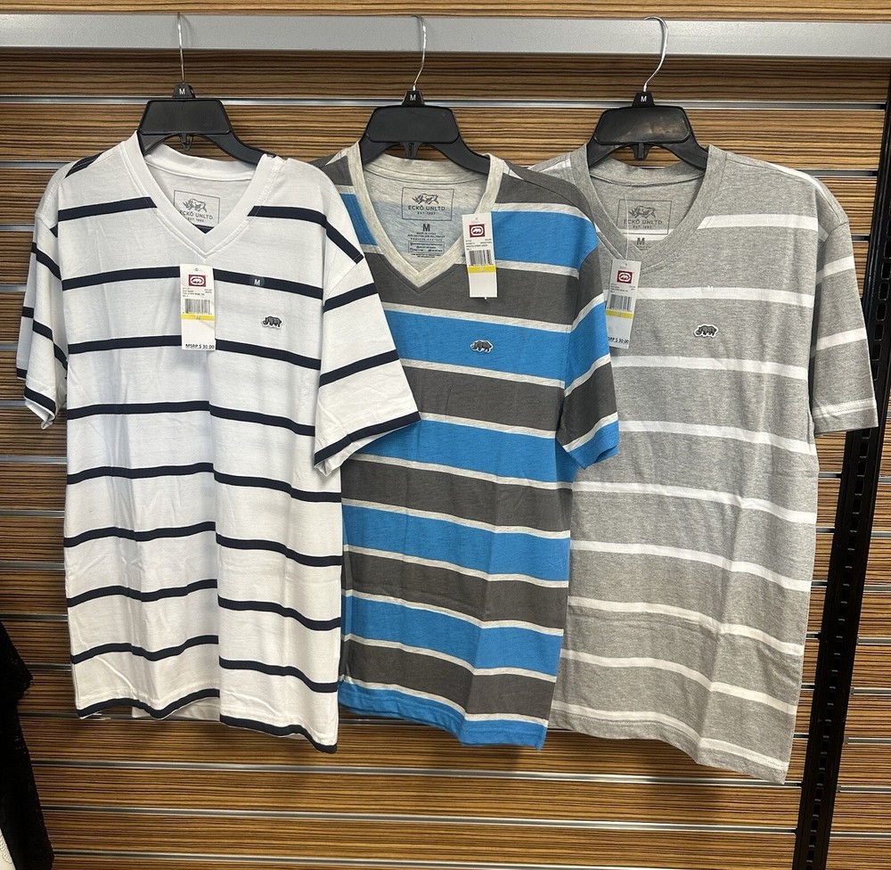 ECKO Unltd. Vintage Men’s Stripe V-Neck T-Shirt ( 3 Pieces / One Price ) Medium