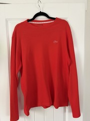 Lacoste Men’s L Red Cotton Long Sleeve Crew Neck Logo T-Shirt