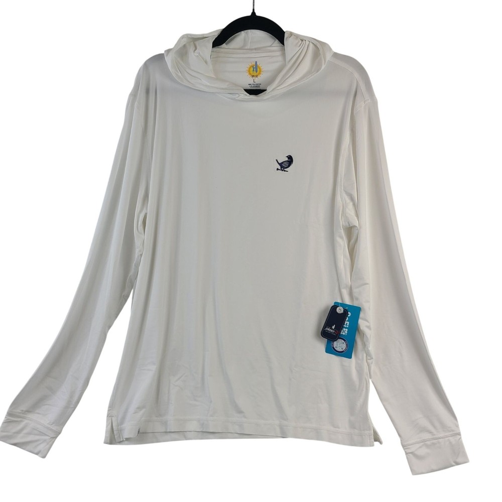 NEW Johnnie-O UPF 50 White Hooded Long Sleeve Shirt Size L
