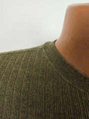 Vintage 90s Ribbed Knit Shirt Men Medium Minimalist Casual Olive Brown Midweight